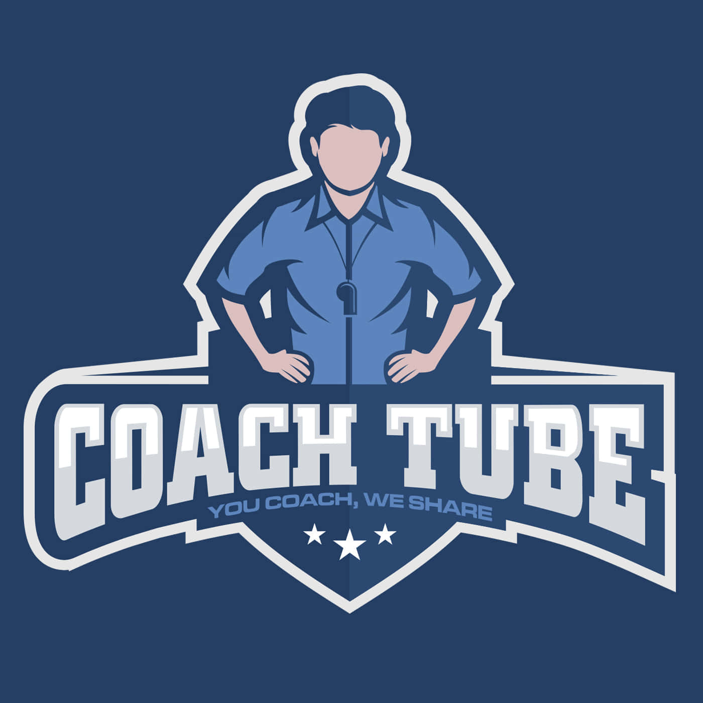 Coach Tube 標誌，展示一位身穿藍色制服、雙手叉腰的教練。
