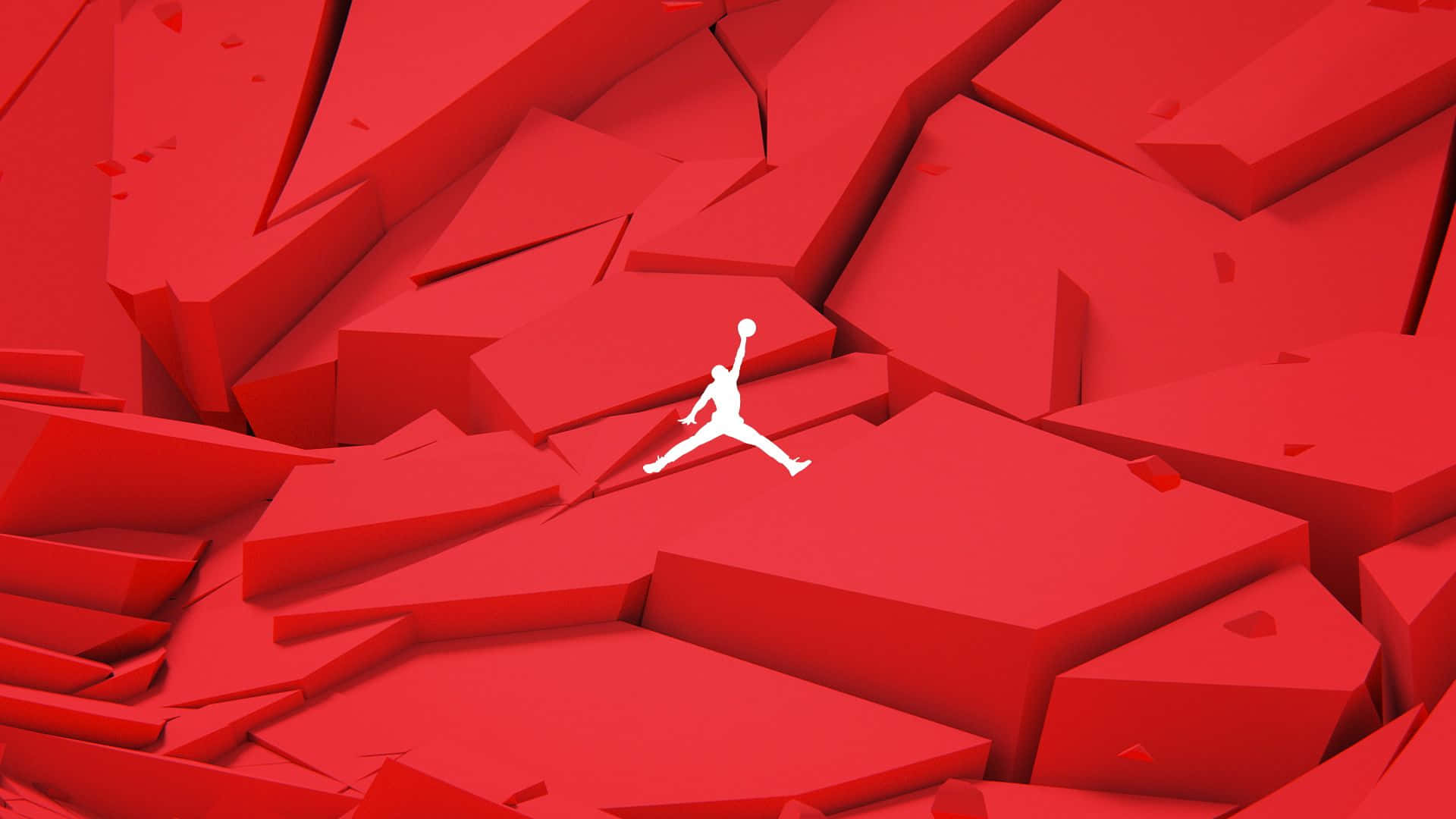 白色Jordan標誌跳過紅色破碎方塊的3D設計。