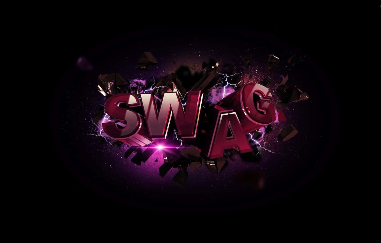 拼寫SWAG的粗體3D字母在黑暗背景上發出紫色閃電。