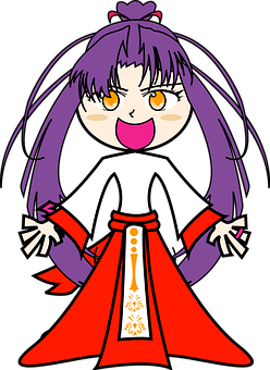 穿傳統服飾的紫色髮動畫少女 壁紙