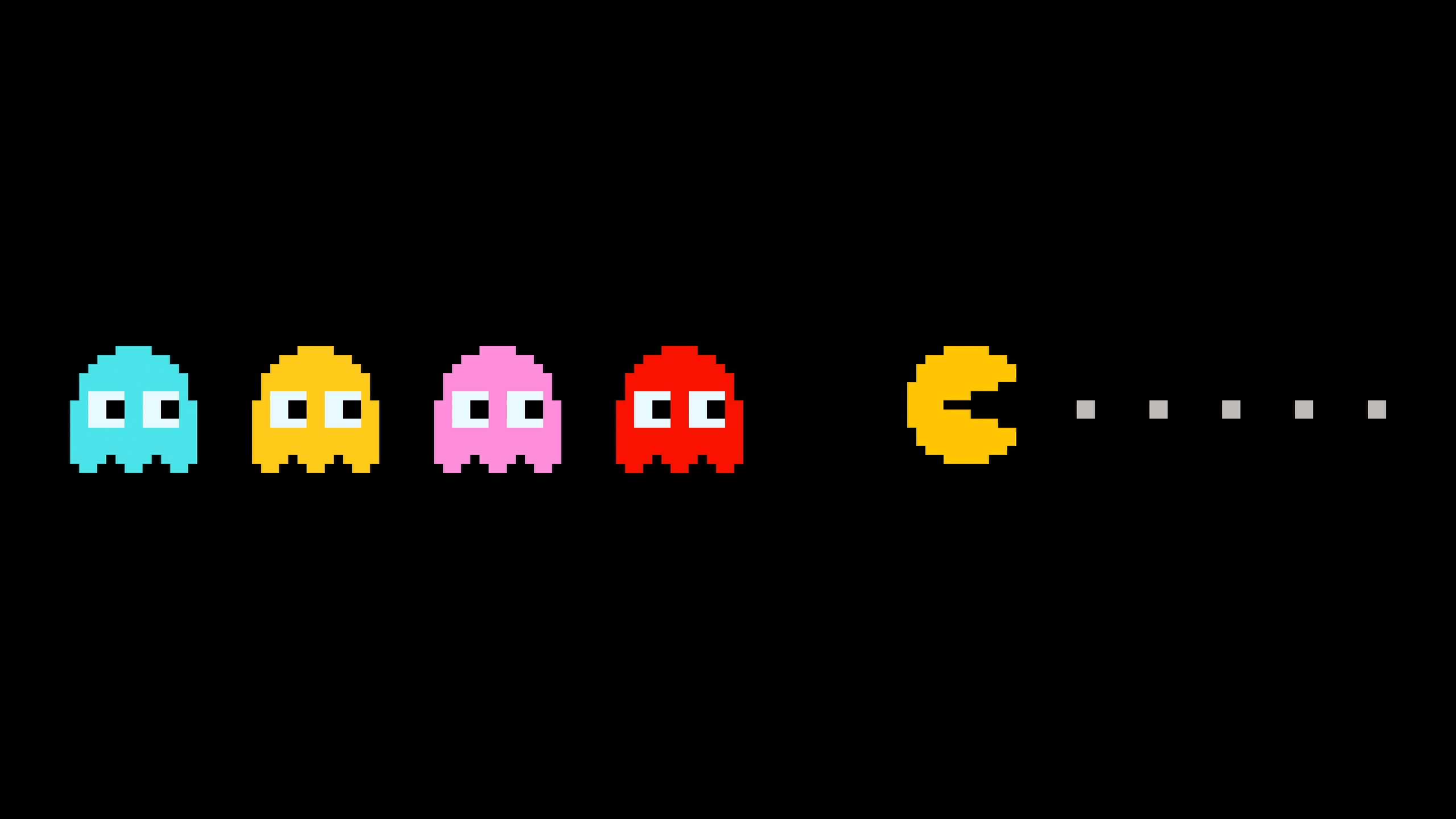經典像素遊戲風格嘅 Pac-Man 同四個鬼。