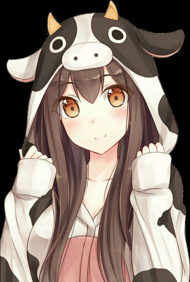 穿牛頭套連帽衫的動漫少女 壁紙