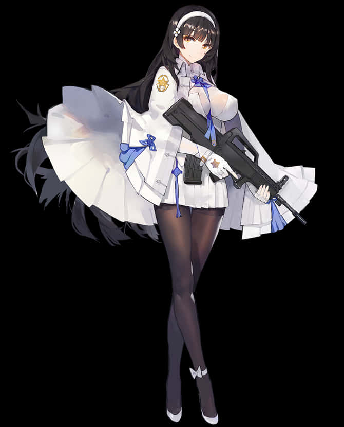 穿白色制服持槍的動漫少女 壁紙