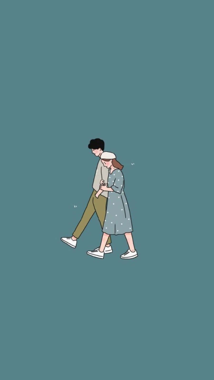 極簡插圖中一對手挽手的情侶。