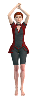 穿紅邊運動服的女性