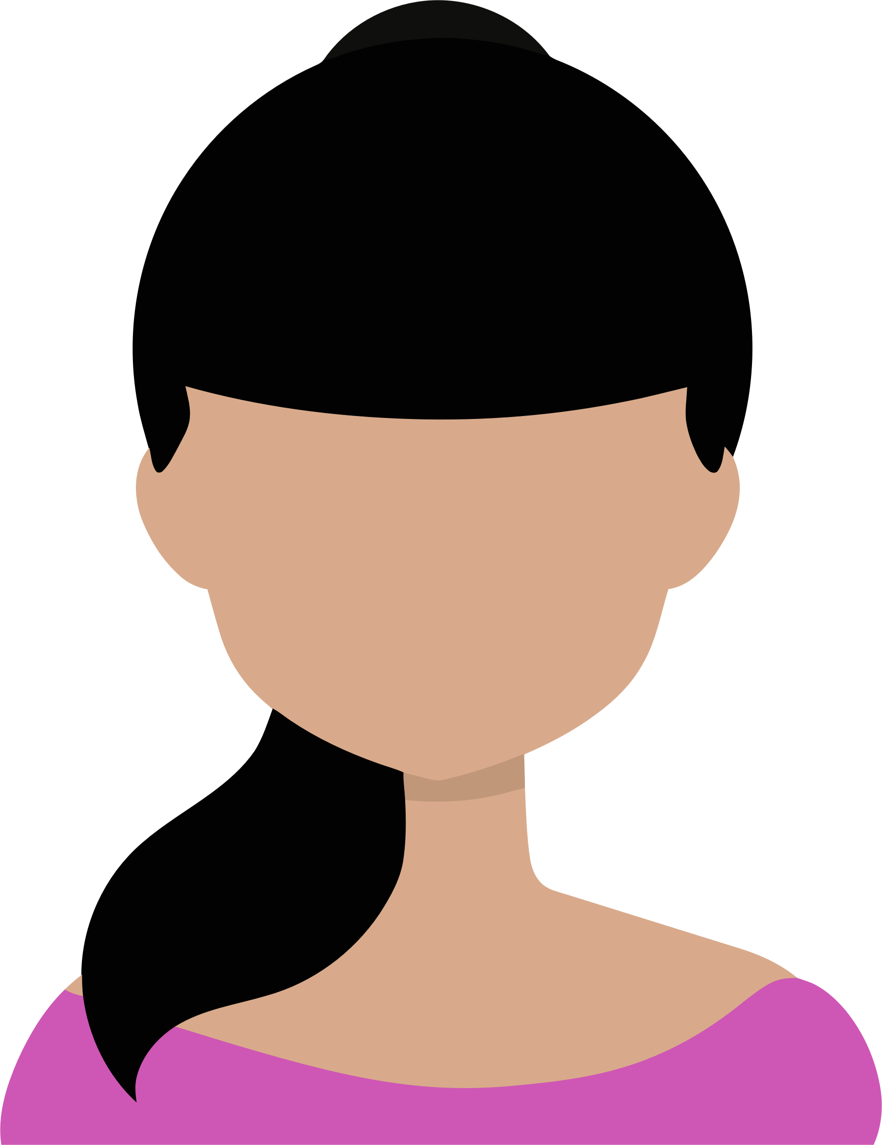 穿紫色上衣的女性頭像圖示 壁紙 — 一個極簡向量插圖，描繪一位黑色頭髮盤成髮髻、穿著粉紅色上衣的人物，背景為黑色。