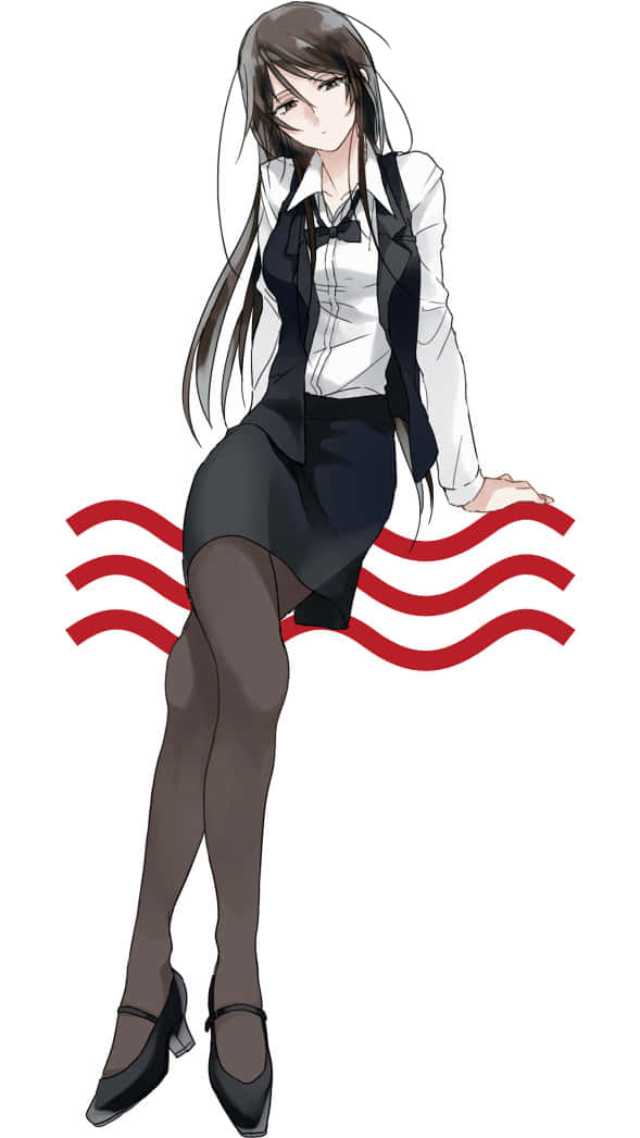 Namie Yagiri 桌布 壁紙 — 穿著校服的動漫女孩優雅地坐著，身後有紅色波浪線。