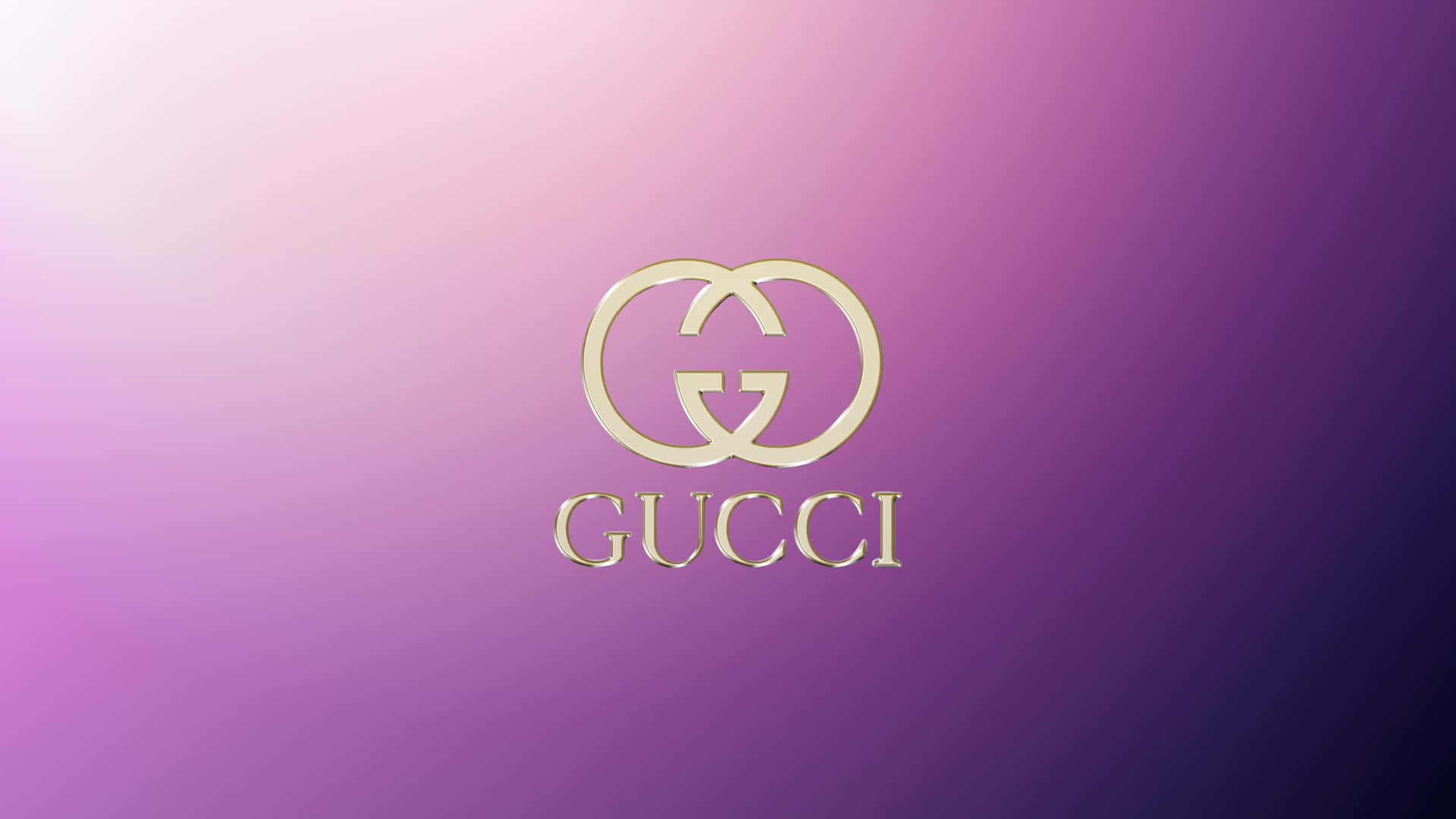紫色漸變背景上的金色Gucci標誌