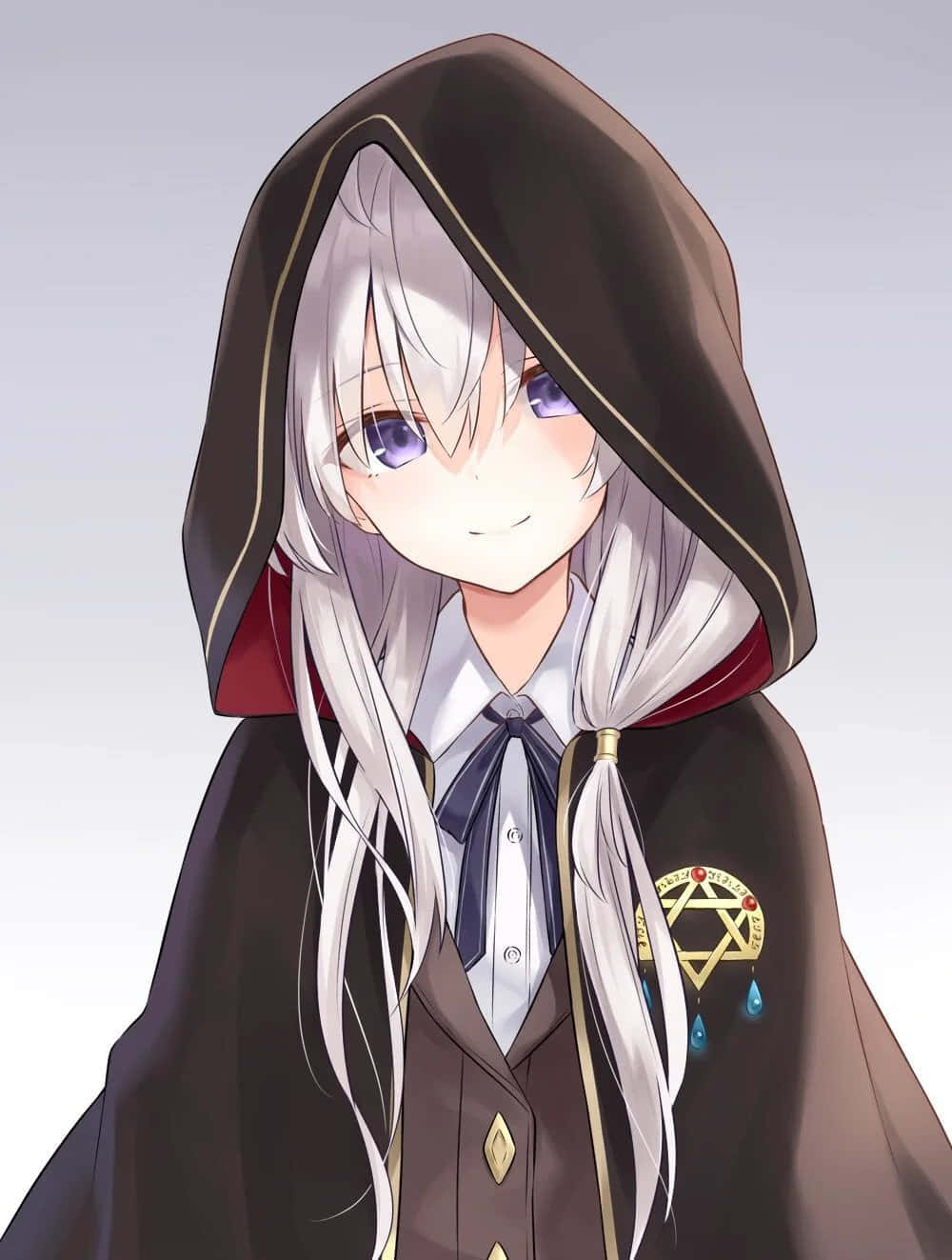 穿著黑色連帽外套的長白髮少女 壁紙