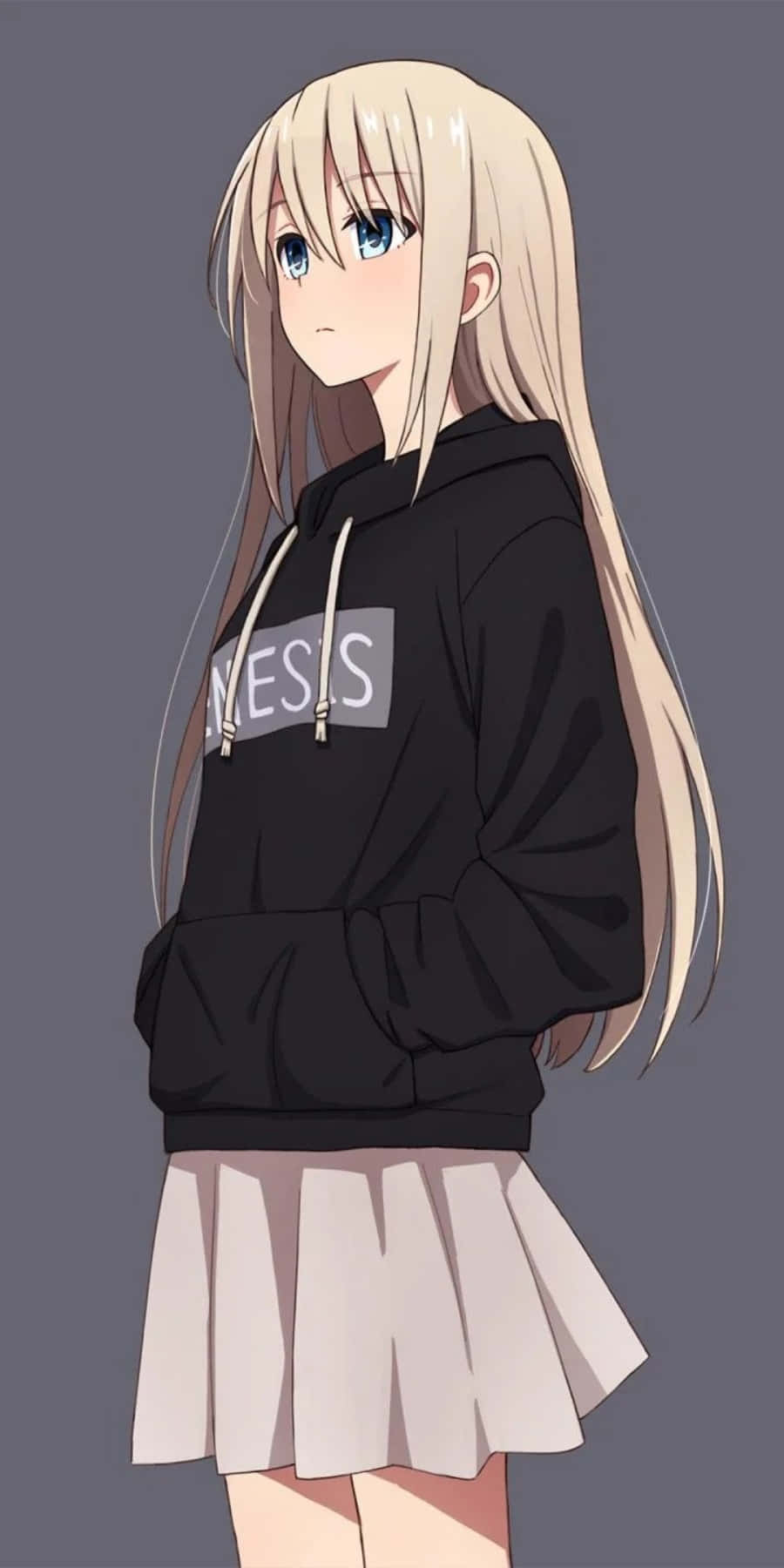 穿著黑色連帽衛衣和裙子的女孩 壁紙