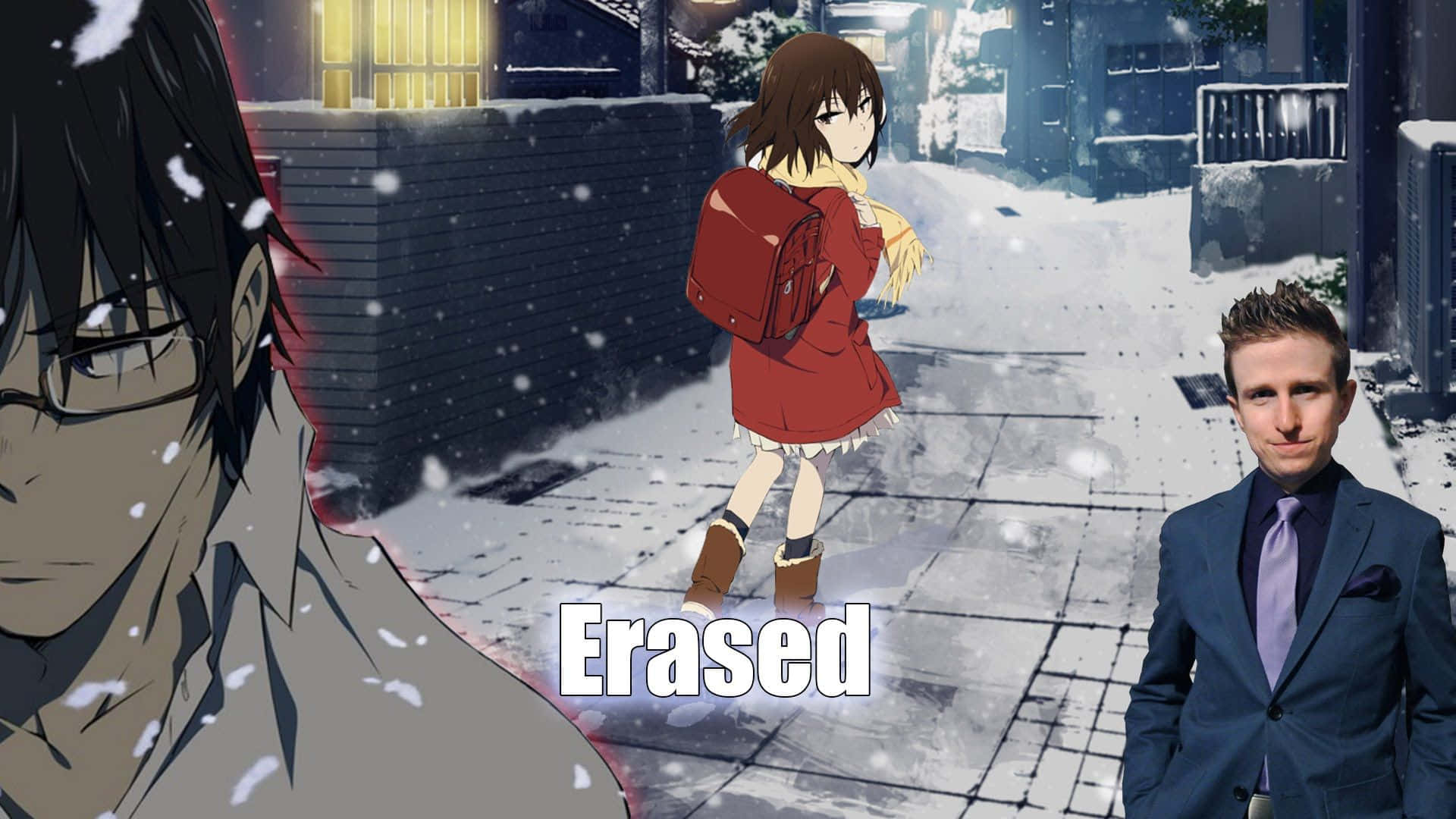 穿西裝的男人與女人身處雪景中 壁紙
