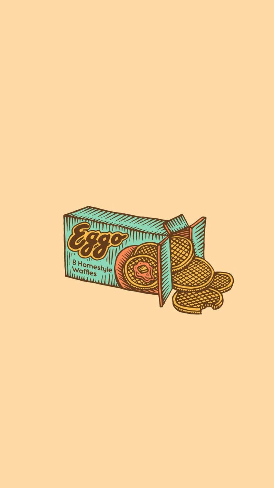 一個打開的 Eggo 窩夫盒，窩夫灑在米色背景上。