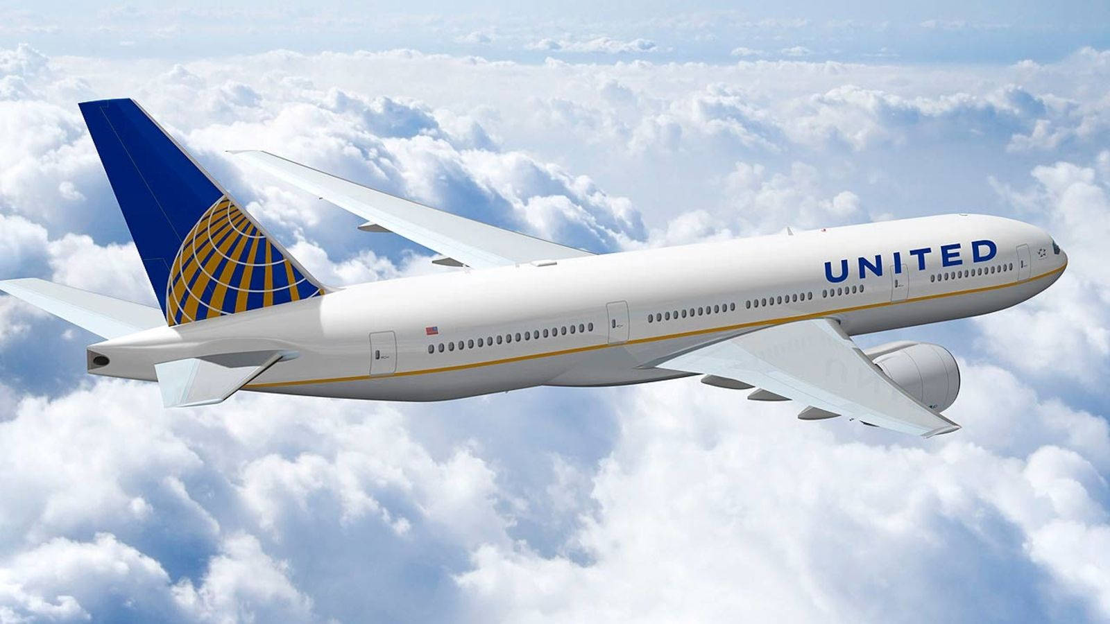 聯合航空飛機在雲端飛行