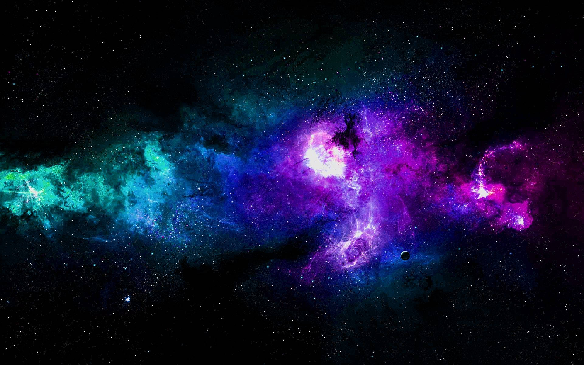 色彩繽紛的宇宙星雲，帶有星星和一顆小行星在深空中。