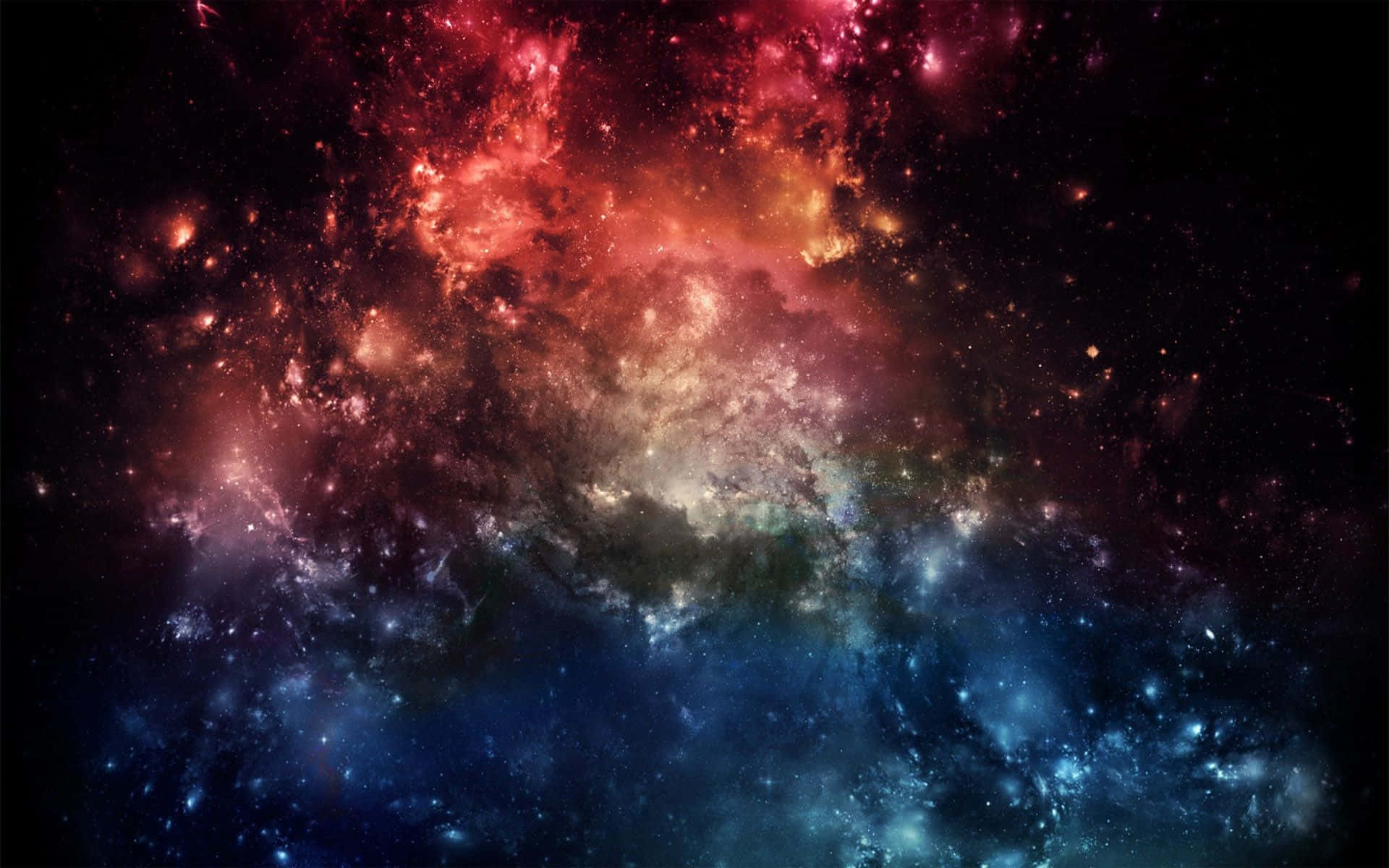 深空中帶有紅色和藍色雲層及散落星辰的鮮豔宇宙星雲。