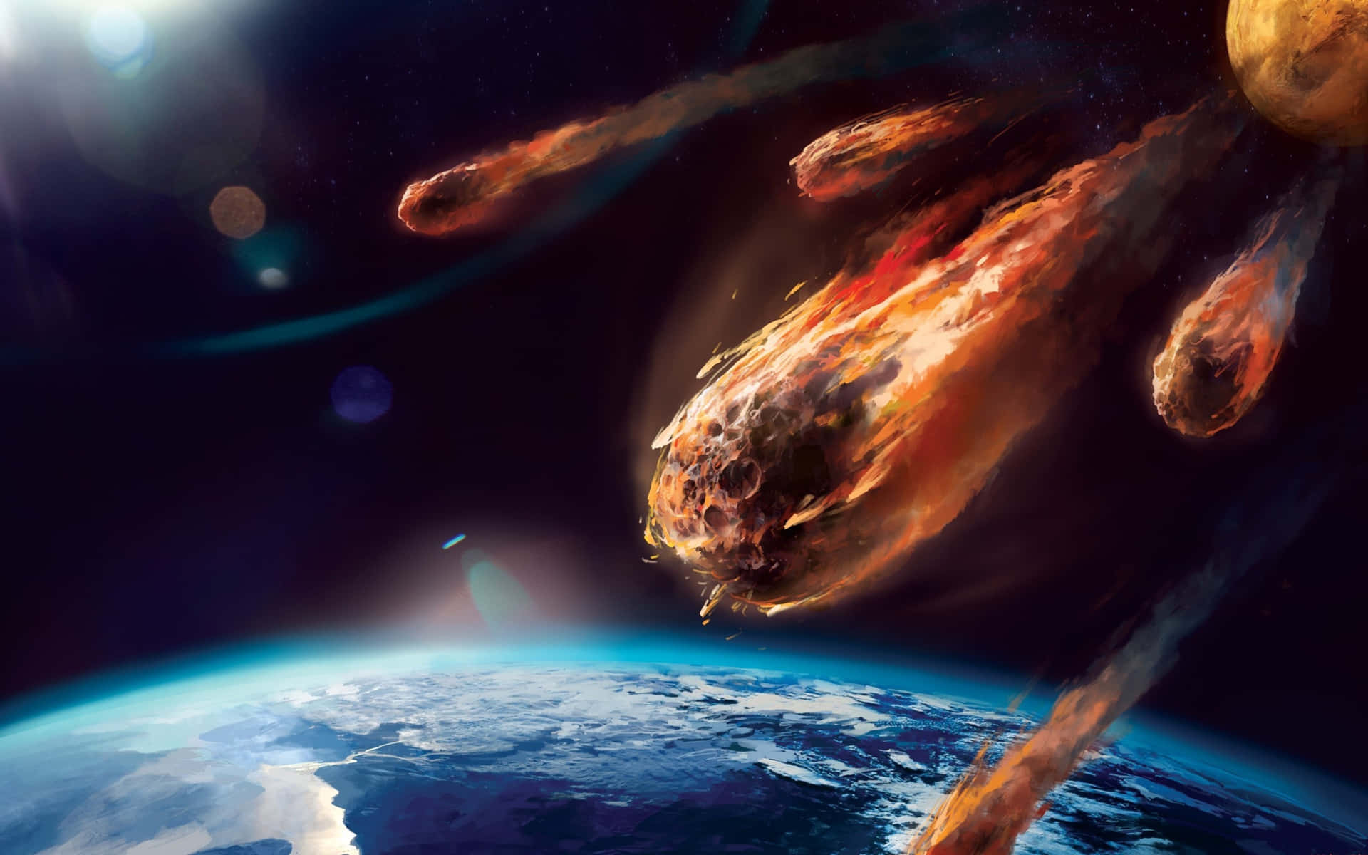 小行星在太空中燃燒，朝地球飛去