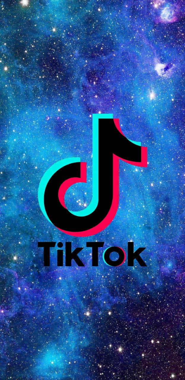 TikTok 標誌漂浮在色彩繽紛的星空銀河背景中。
