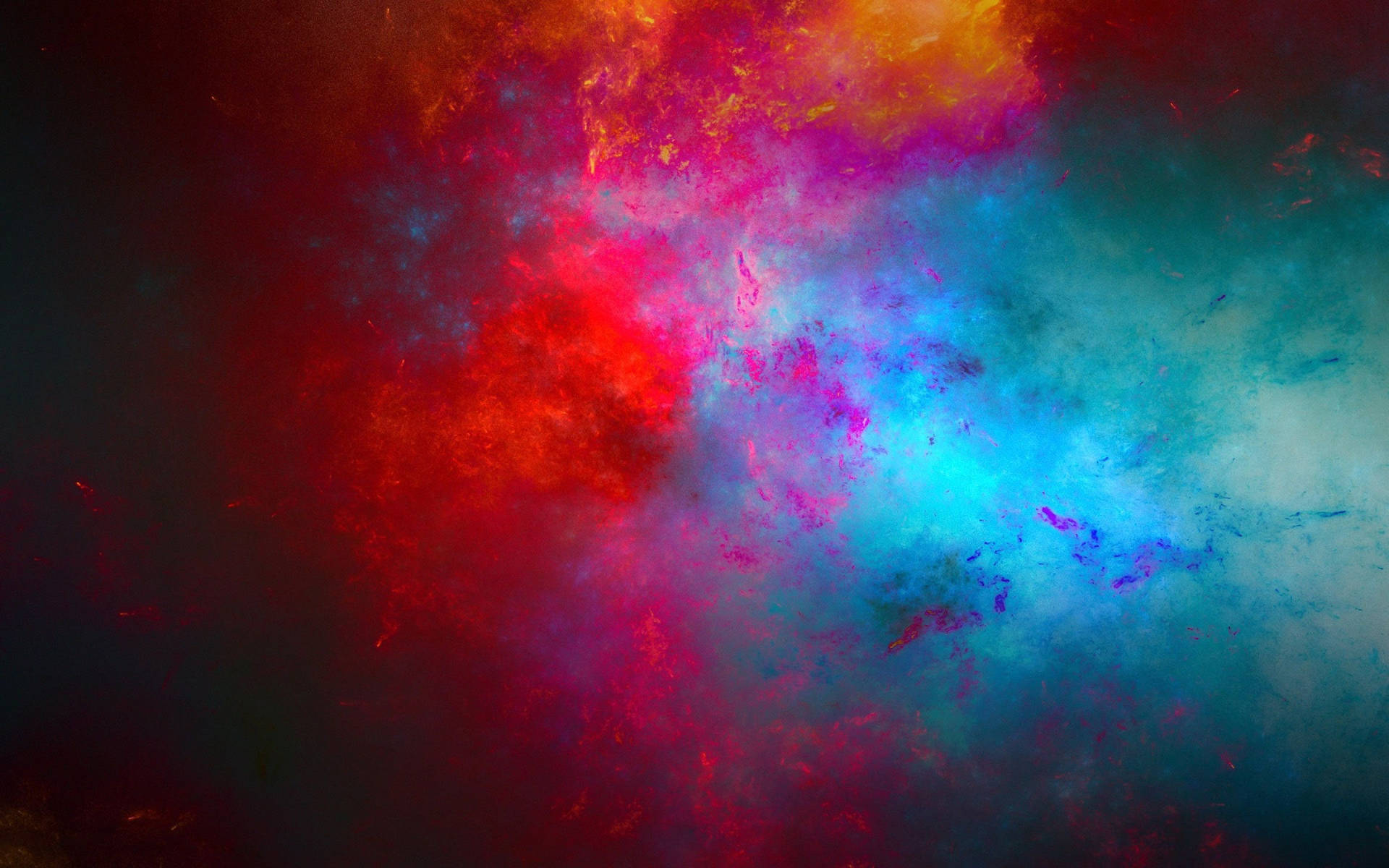 鮮明的宇宙星雲，紅色和藍色雲朵在太空中旋轉。