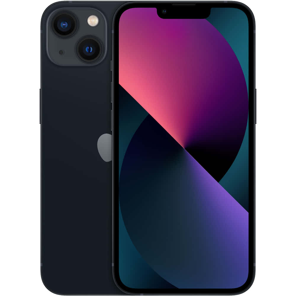 突破極限，體驗蘋果全新iPhone 壁紙 — 時尚黑色 iPhone 13 mini 在白色背景前後展示，配以鮮豔漸變螢幕。