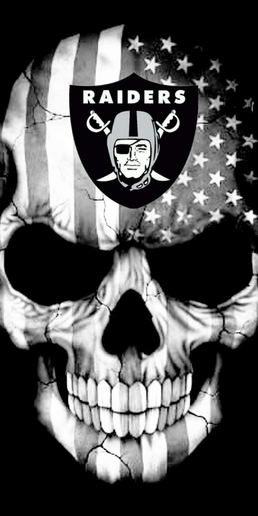 帶有美國國旗和Raiders標誌的頭骨 — 掠奪者 壁紙