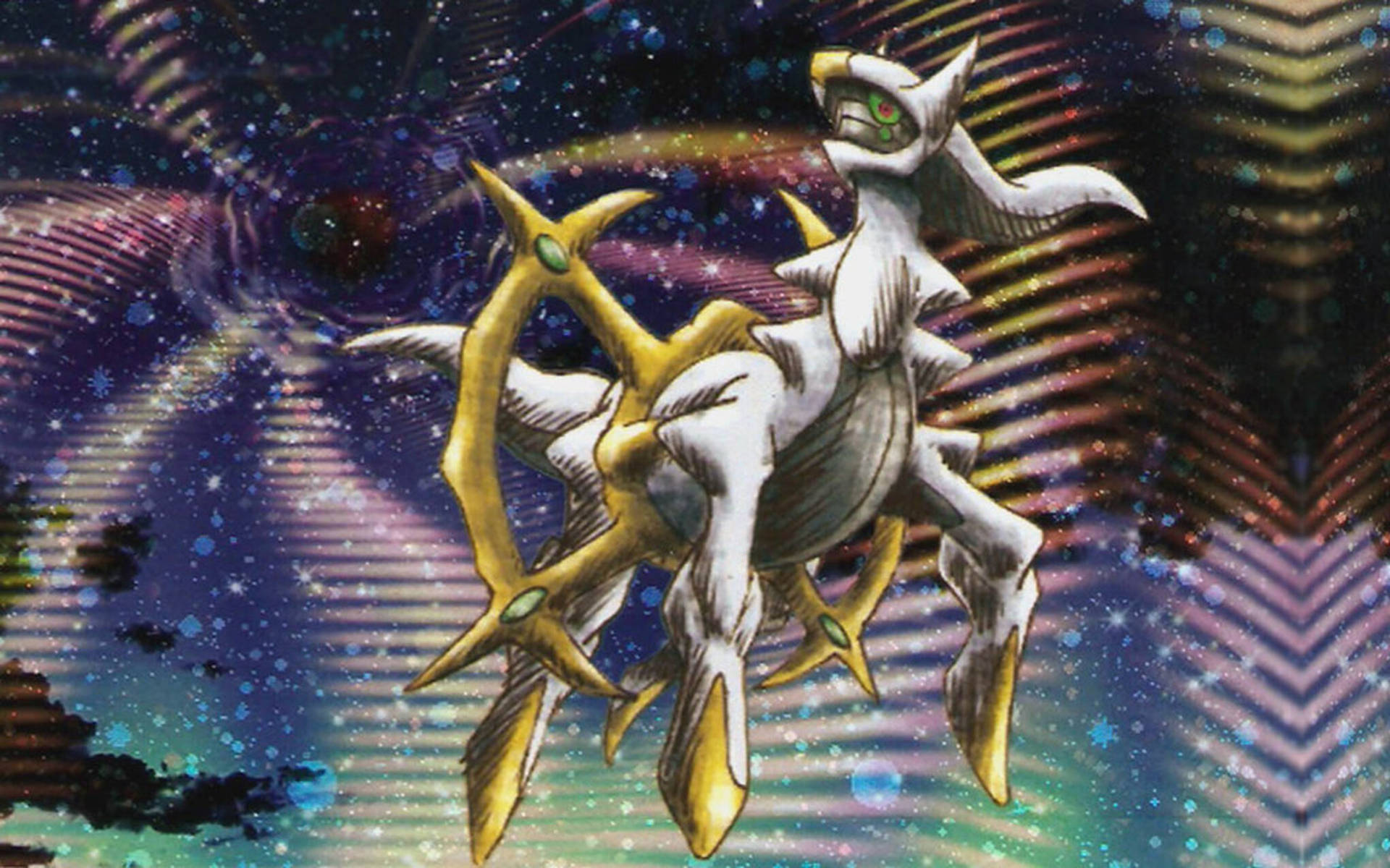 一隻白金色龍，眼睛發光，在星光燦爛的宇宙背景中飛翔。