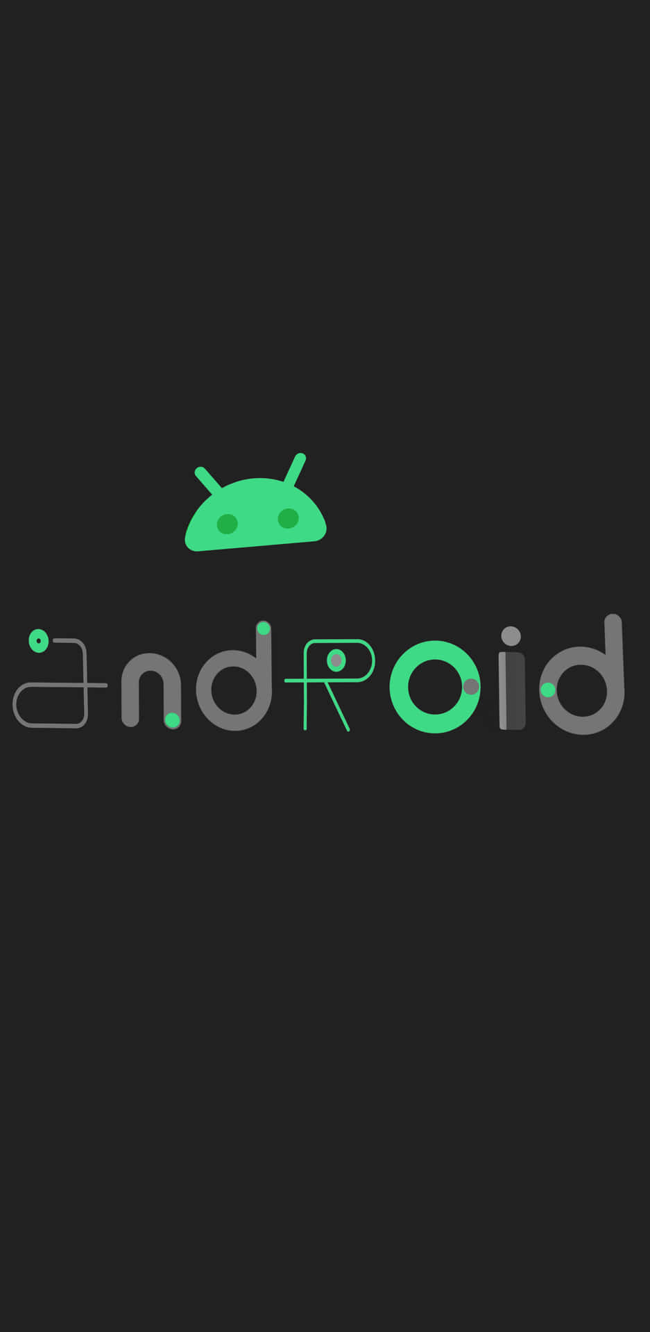 綠色Android機械人標誌，帶有Android文字，深色背景
