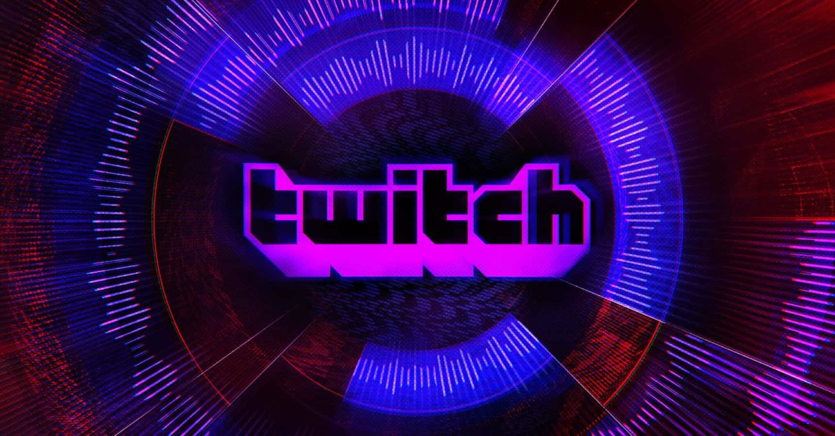 Twitch 標誌在數碼隧道中以霓虹紫色和藍色發光。