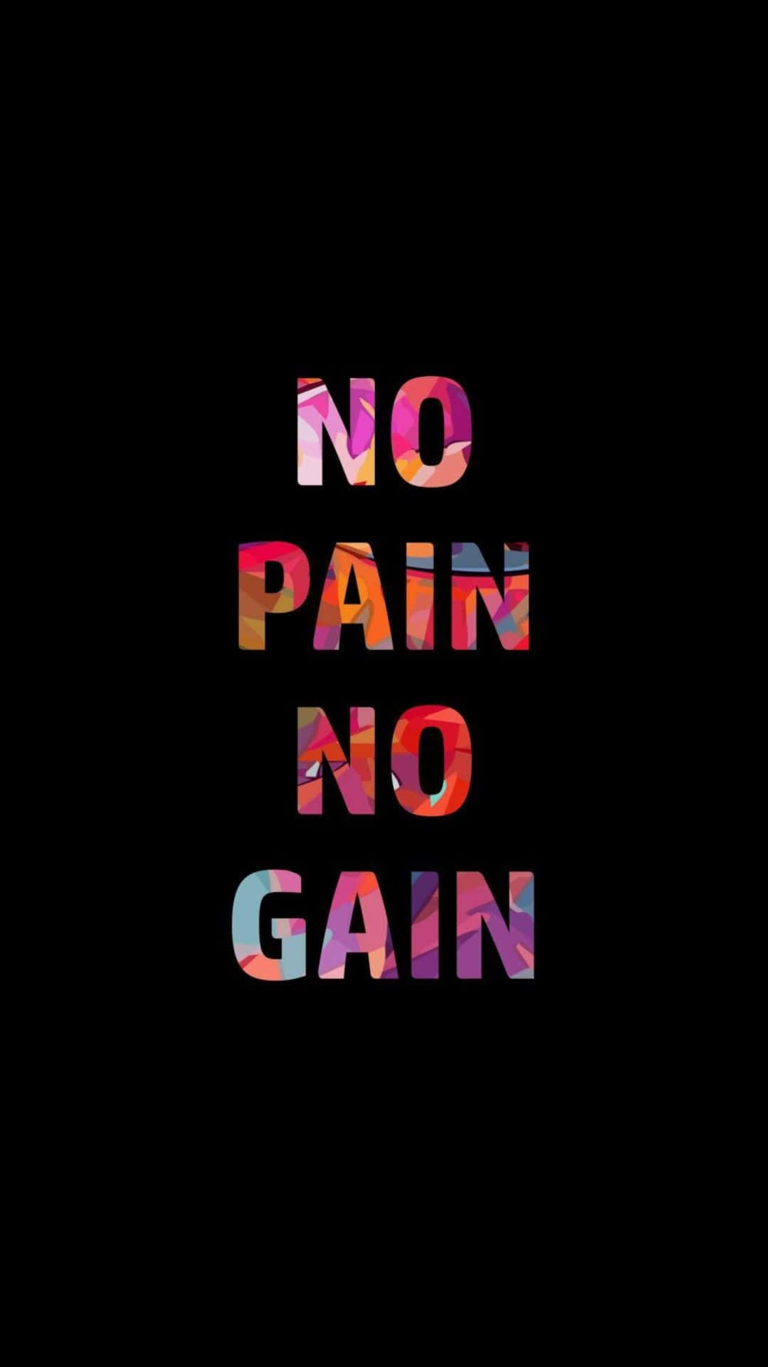 黑色背景上以彩色幾何字母呈現的勵志名言 no pain no gain