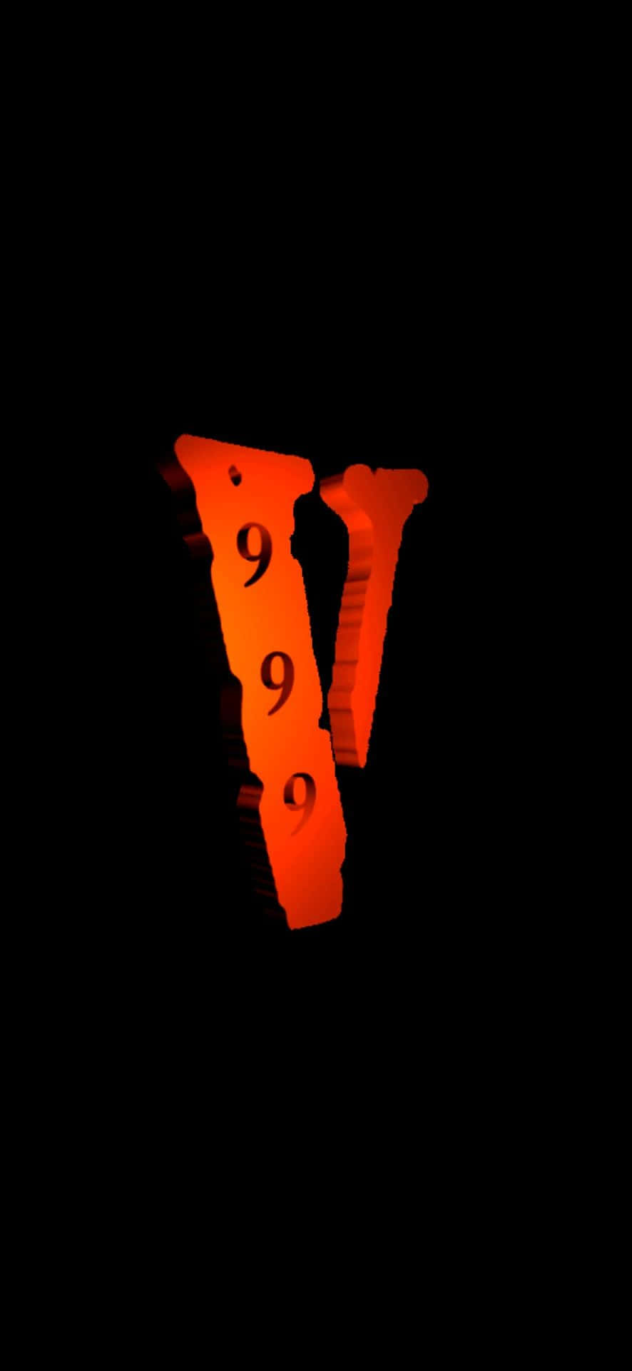 發光的橙色3D字母V，帶有嵌入的數字，黑色背景
