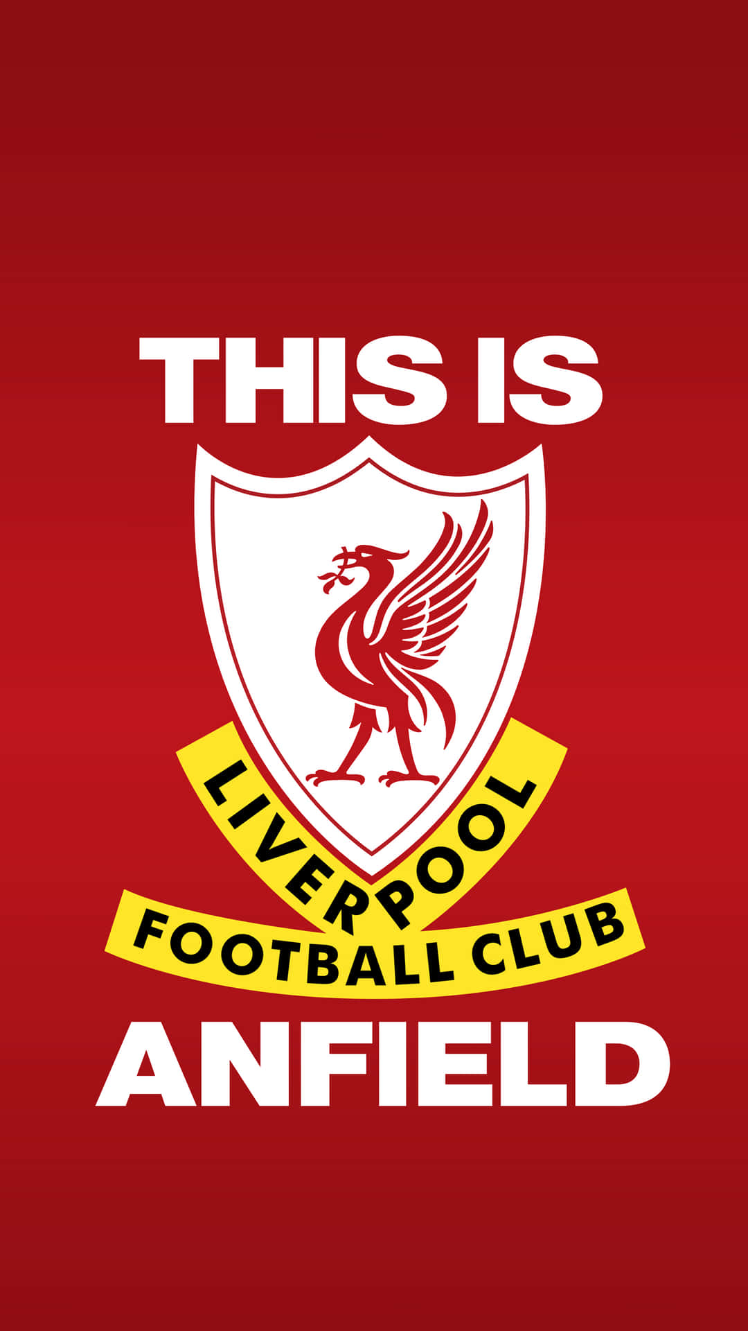 利物浦足球會徽章，附有「This Is Anfield」文字，置於紅色背景上