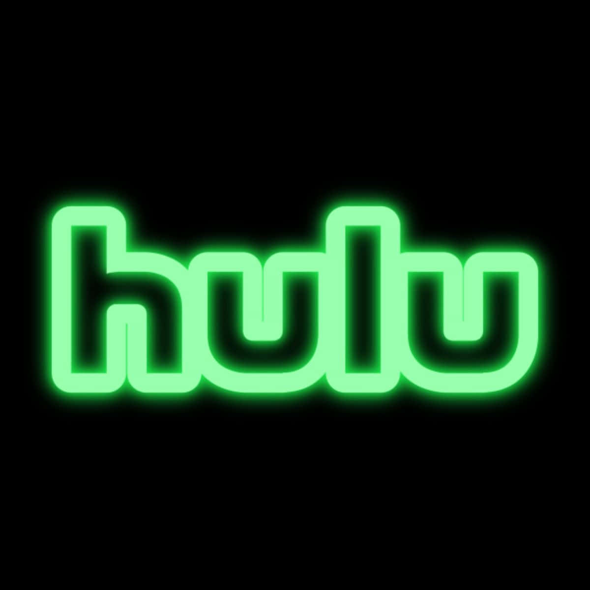 立即透過 Hulu 串流 壁紙 — Hulu 標誌在純黑色背景上發出鮮豔的綠色霓虹光，營造出柔和的光暈效果。