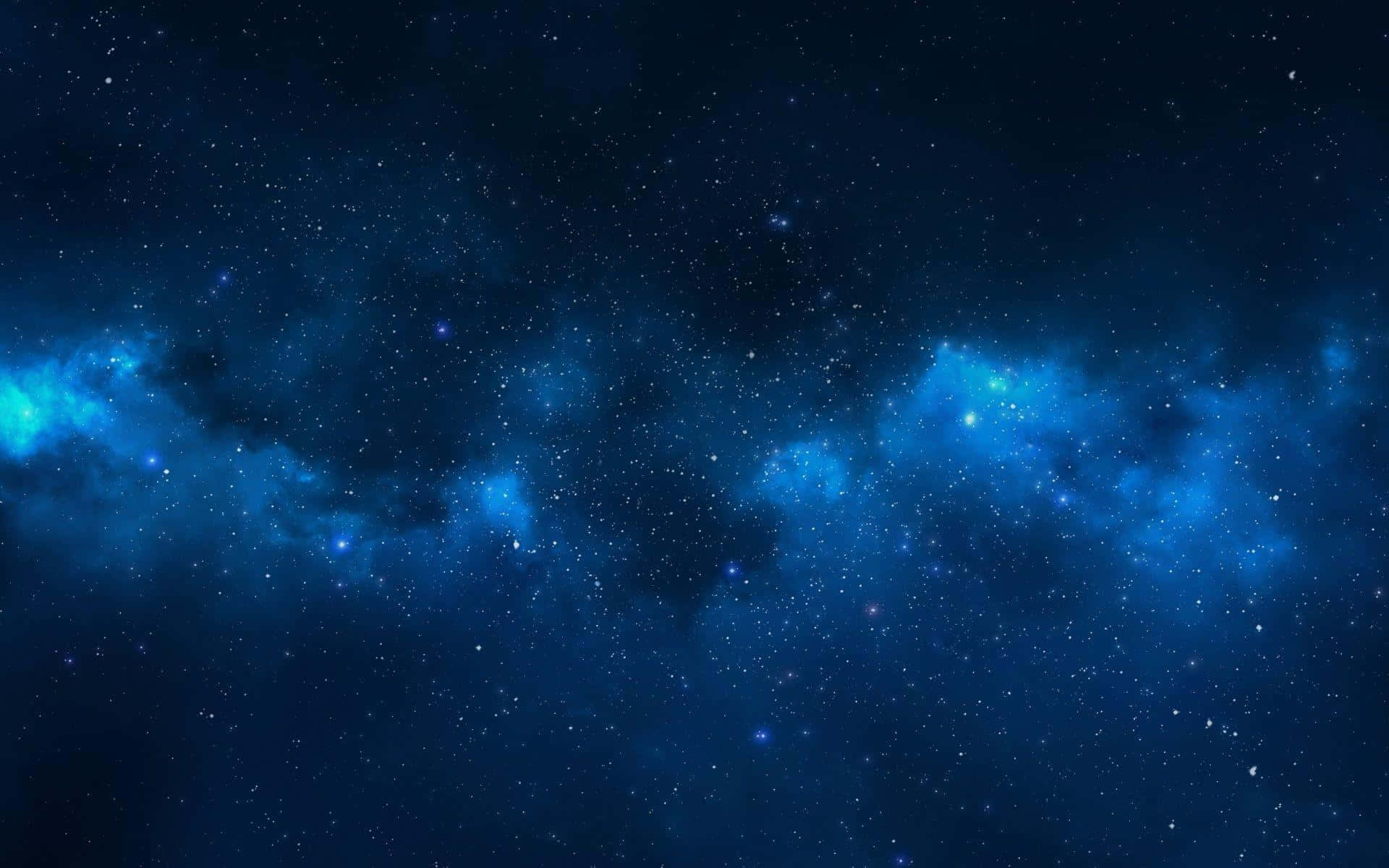 廣闊的藍色星場，有發光的星雲和散落的星星。