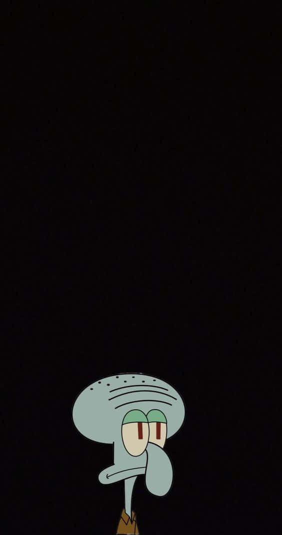 Squidward Tentacles 喺黑色背景上向上望，表情厭煩。
