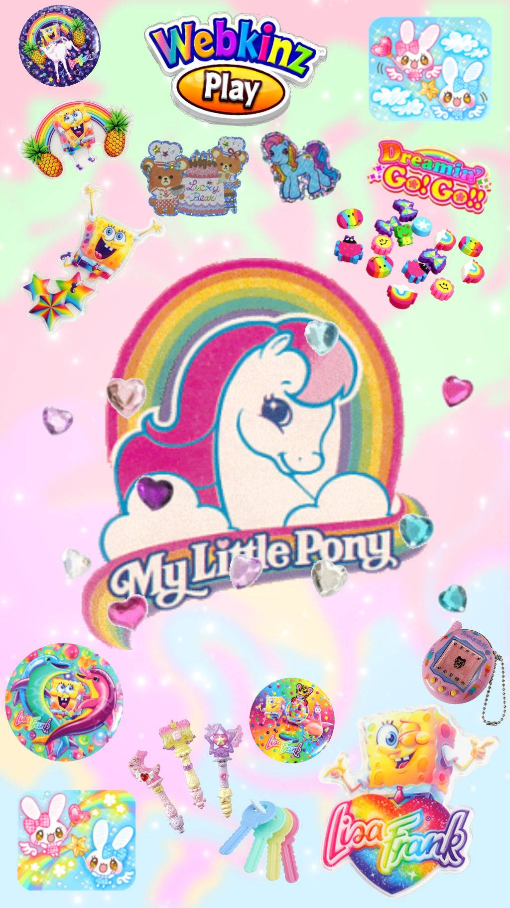 色彩繽紛的卡通貼紙， featuring My Little Pony 和 SpongeBob SquarePants。