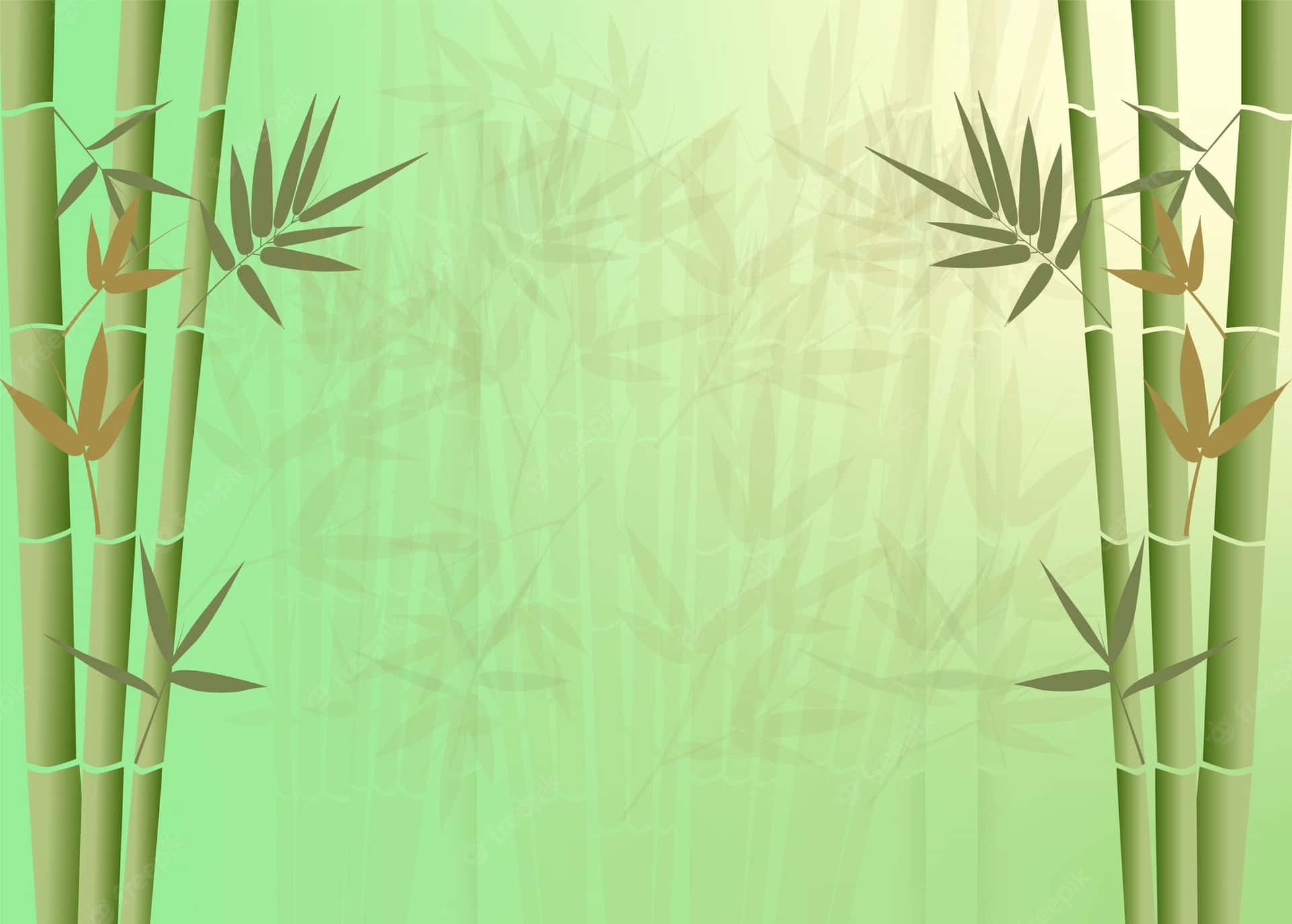 竹莖和葉子框出柔和的綠色漸變背景。