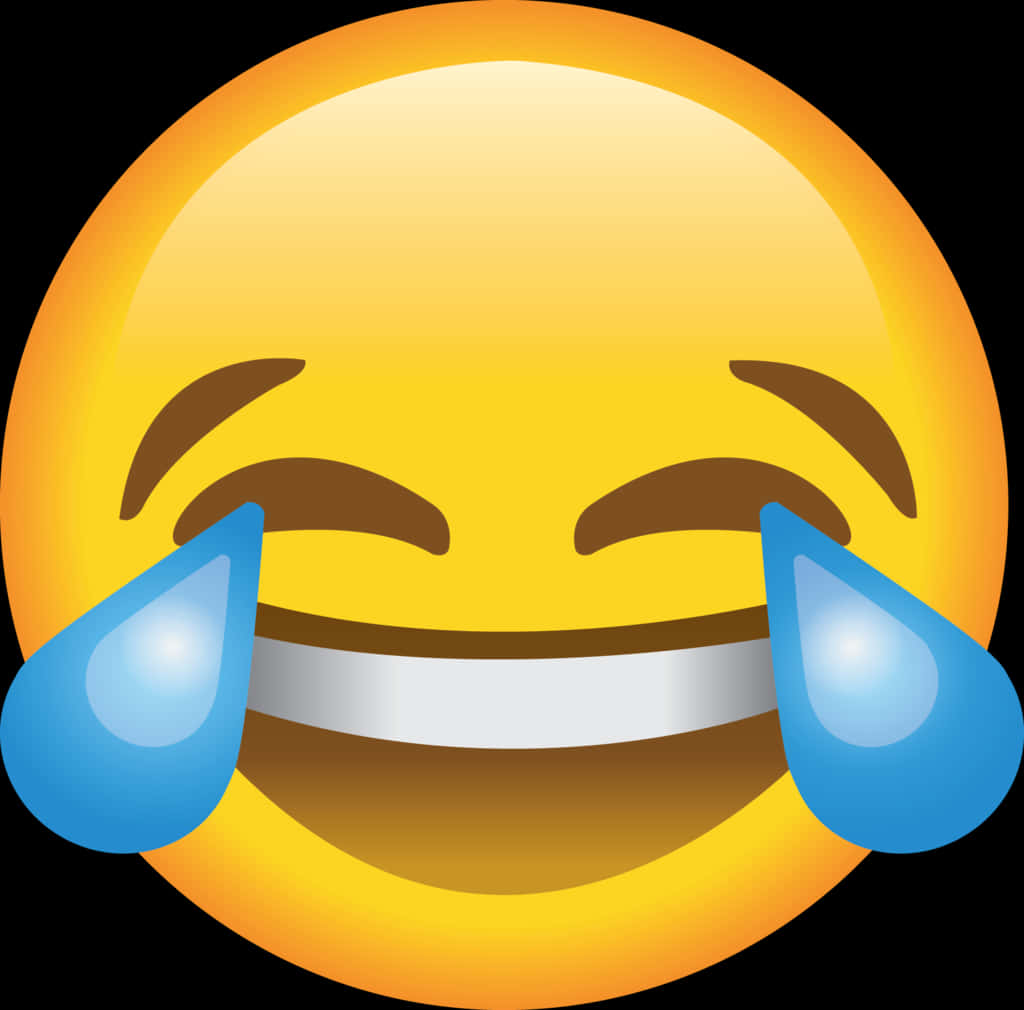 笑哭表情符號 壁紙 — 一個亮黃色的表情符號臉在黑色背景上大笑，眼淚從眼睛流出來。