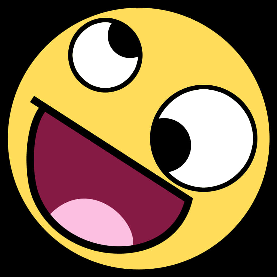 笑臉Emoji圖形 壁紙 — 一個明亮的黃色表情符號臉，有大眼睛和張開嘴的笑容，背景為黑色。