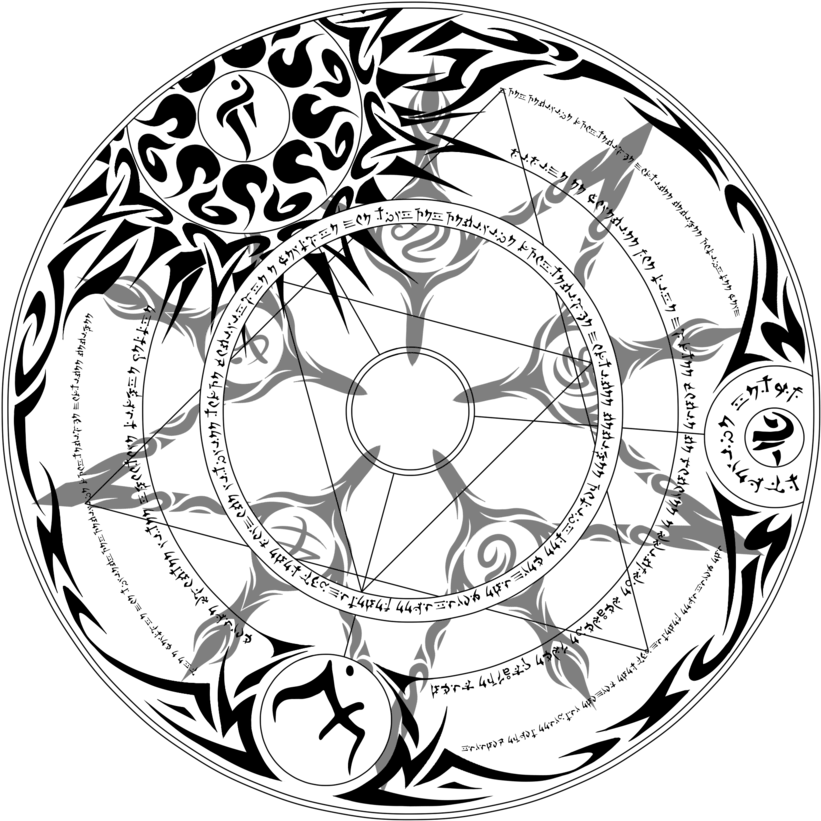 符號與文字的神秘圓形圖案 壁紙 — 純黑背景上散落白色圓點和曲線的極簡抽象構圖。