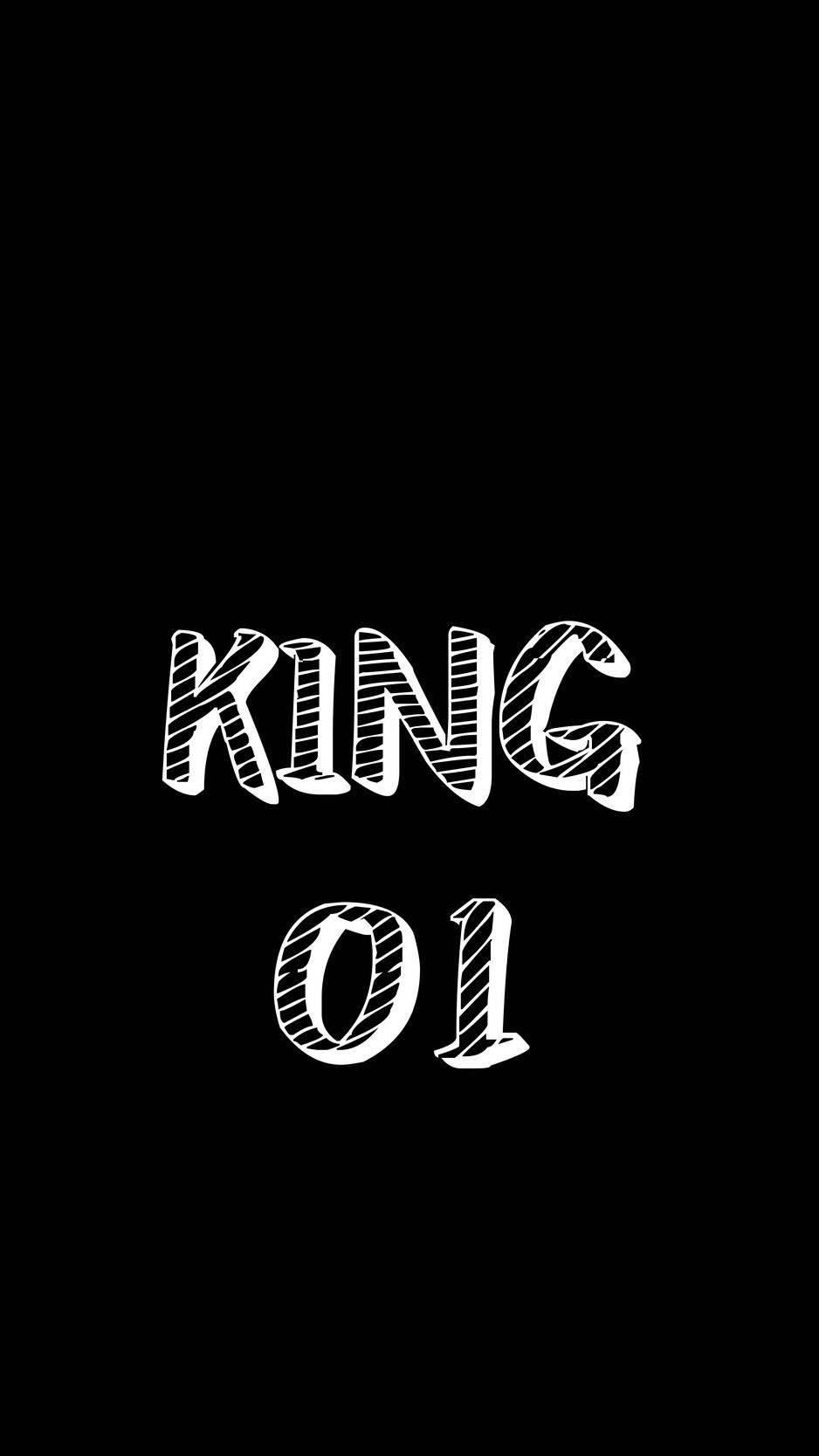 風格白色文字KING 01，置於黑色背景上，帶有草圖線條。