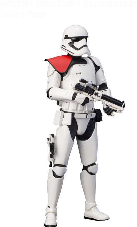 第一秩序戰鬥兵持槍人偶 壁紙 — 一個詳細嘅First Order Stormtrooper動作人偶企喺黑色背景前，準備好爆能步槍。