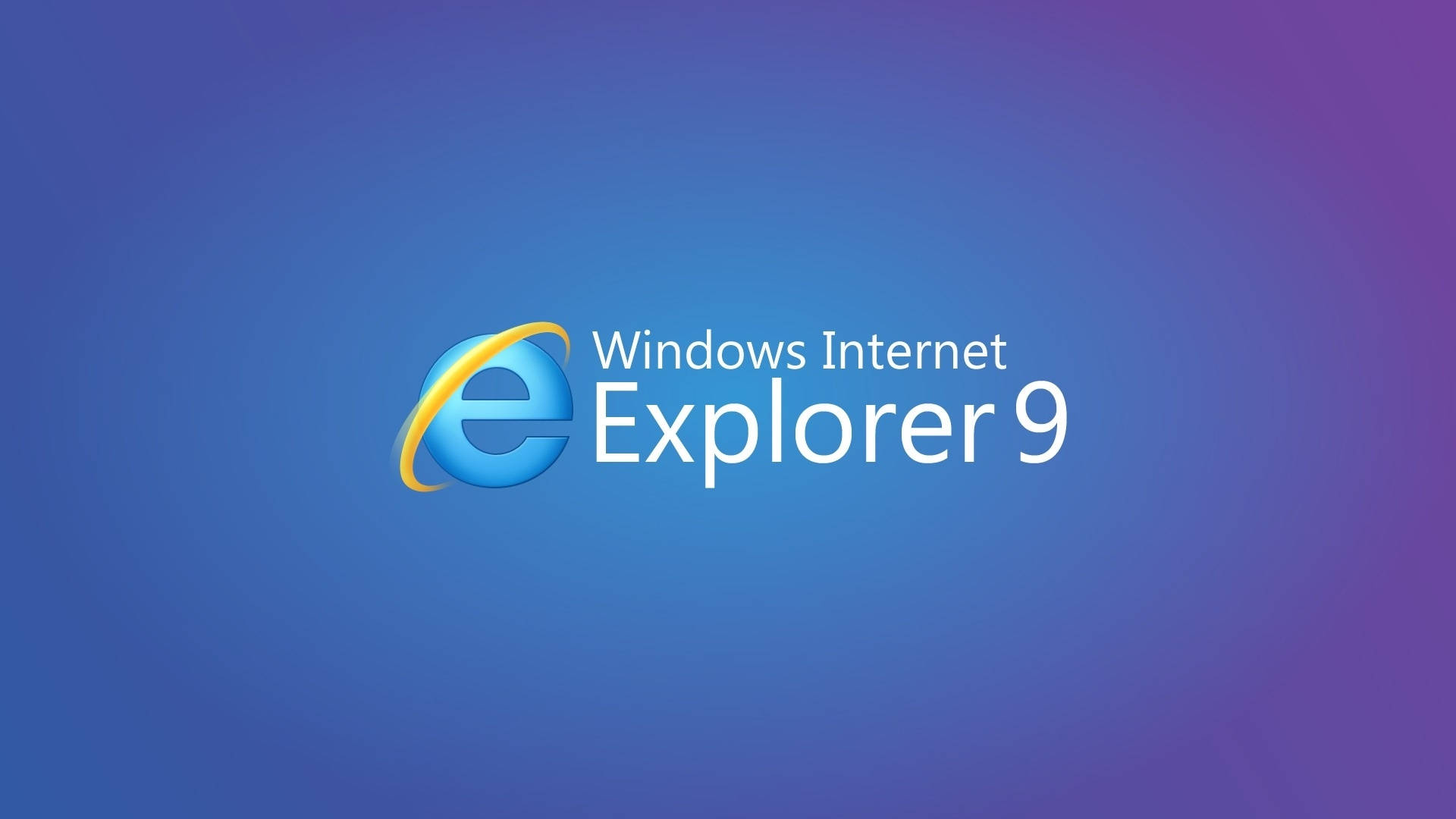 第九版網際網路探索者瀏覽器 壁紙 — Windows Internet Explorer 9 標誌居中於漸變藍色和紫色背景上。