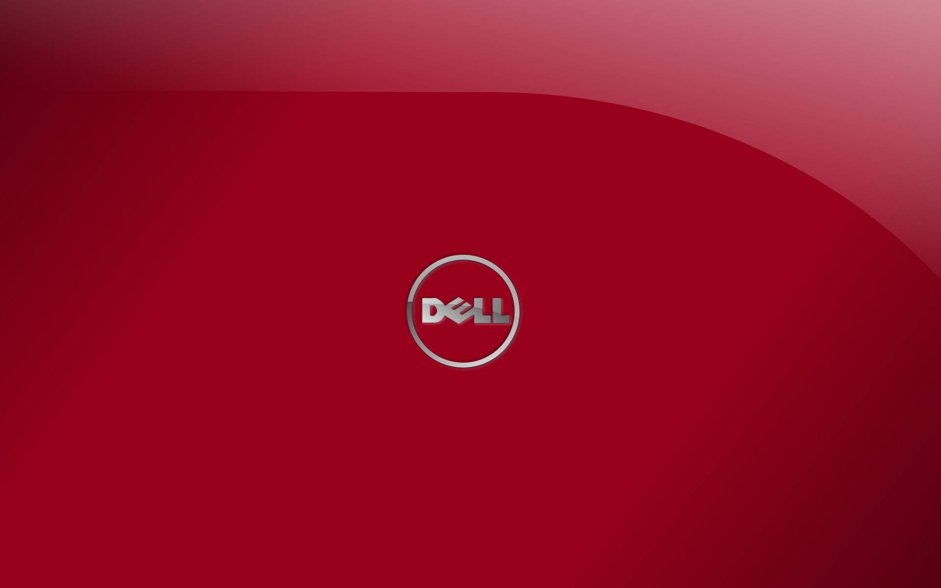 筆記型電腦上的Dell HD標誌 壁紙 — 一個時尚的Dell標誌居中在漸變紅色背景上，帶有微妙的弧形高光。