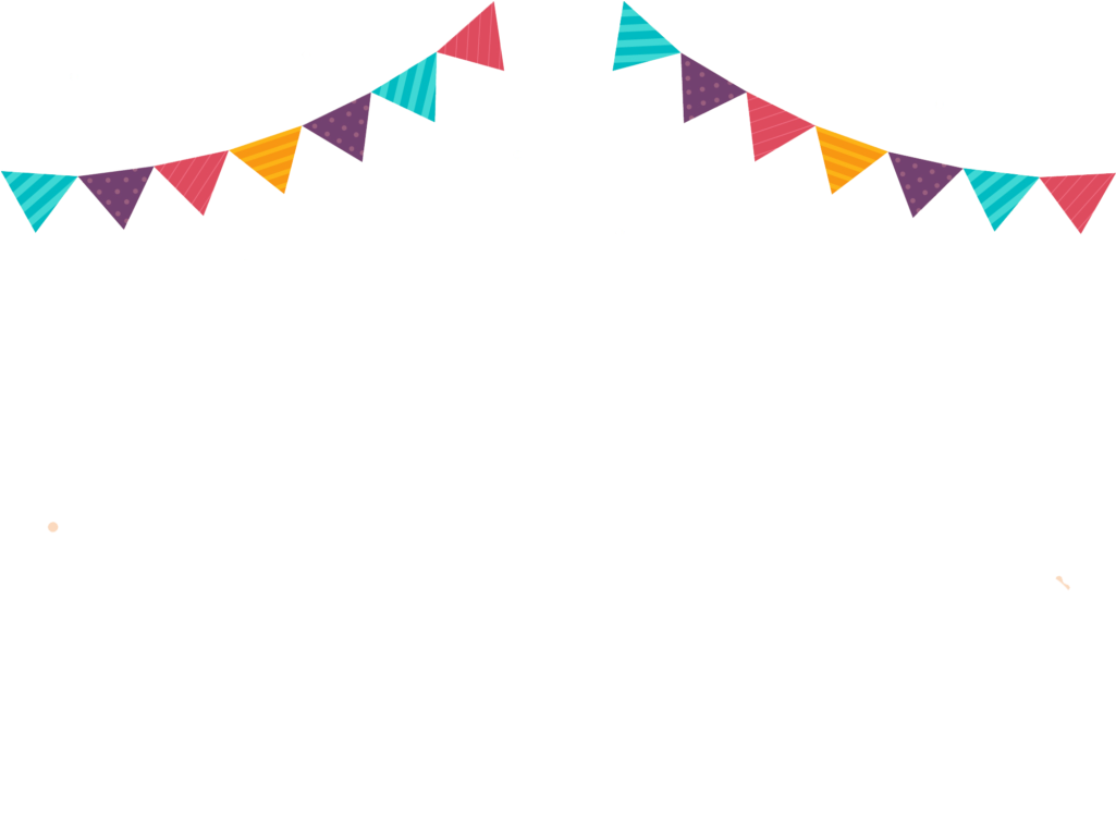 節慶生日彩旗背景 壁紙 — 色彩繽紛的圖案三角形彩旗掛在帶有散落白點的黑色背景上。