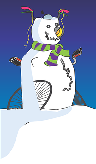 雪人騎腳踏車，冬季節慶插畫 — 雪人 壁紙