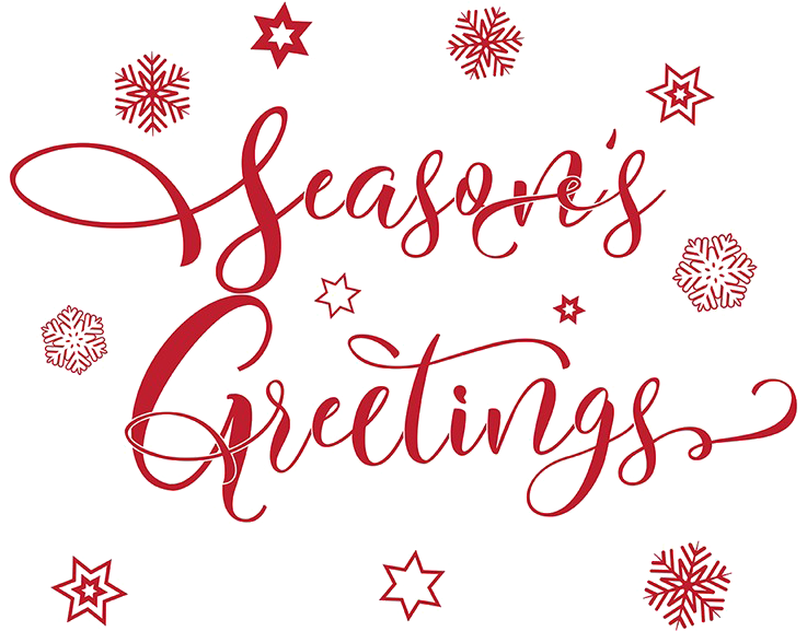 節日問候書法雪花 壁紙 — 黑色背景上，紅色斜體「Season's Greetings」文字被雪花和星星環繞。