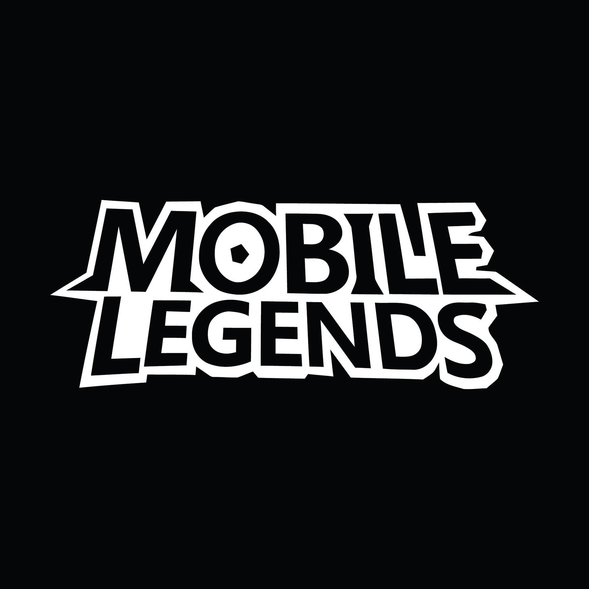 黑色背景上以粗體白色文字顯示的Mobile Legends遊戲標誌。
