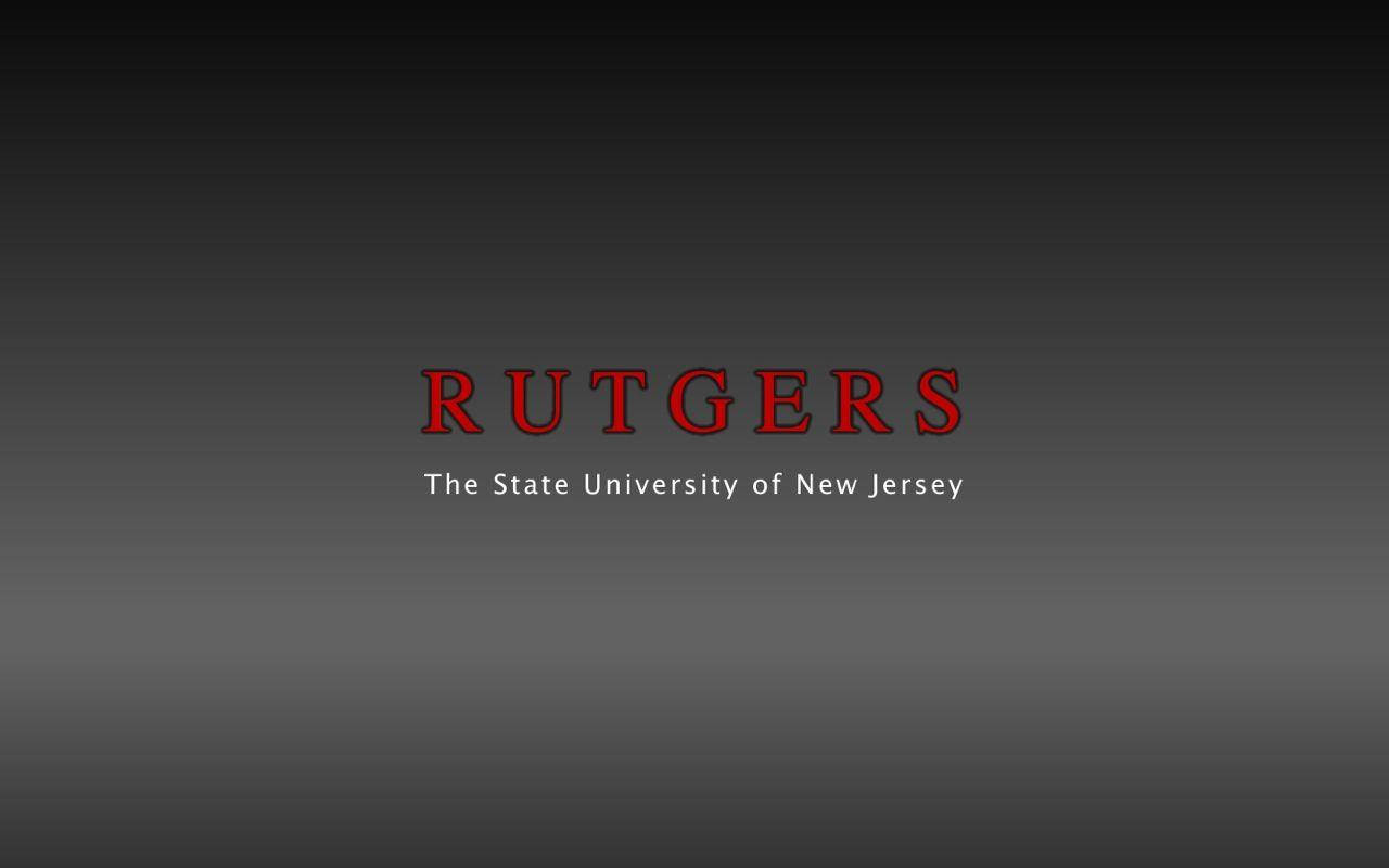 簡化版羅格斯全標誌 壁紙 — 粗體紅色Rutgers文字置中於平滑灰色漸變背景上，下方有白色副標題。