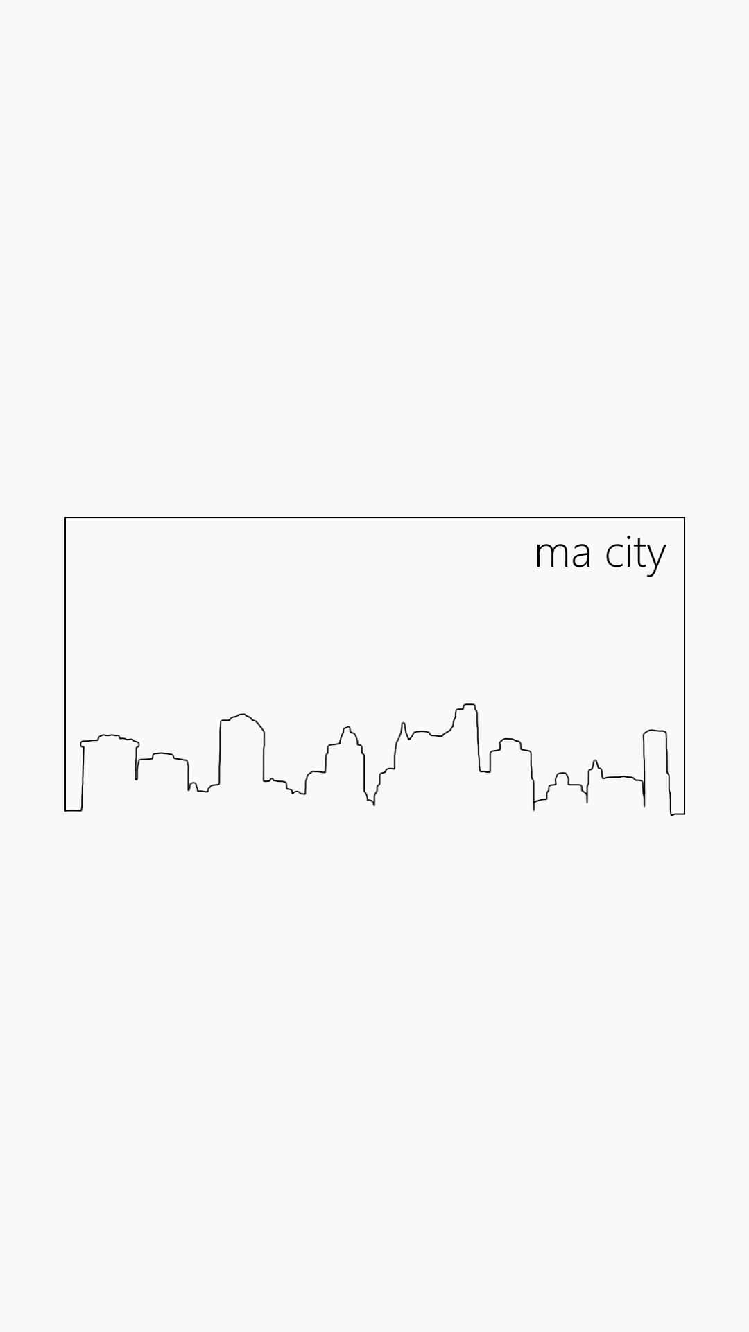 淺灰色背景上標有 ma city 的城市天際線黑色線條畫。