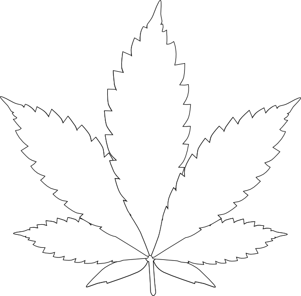 簡化葉形輪廓 壁紙 — 純白背景上，帶有鋸齒邊緣的大麻葉極簡黑色輪廓。