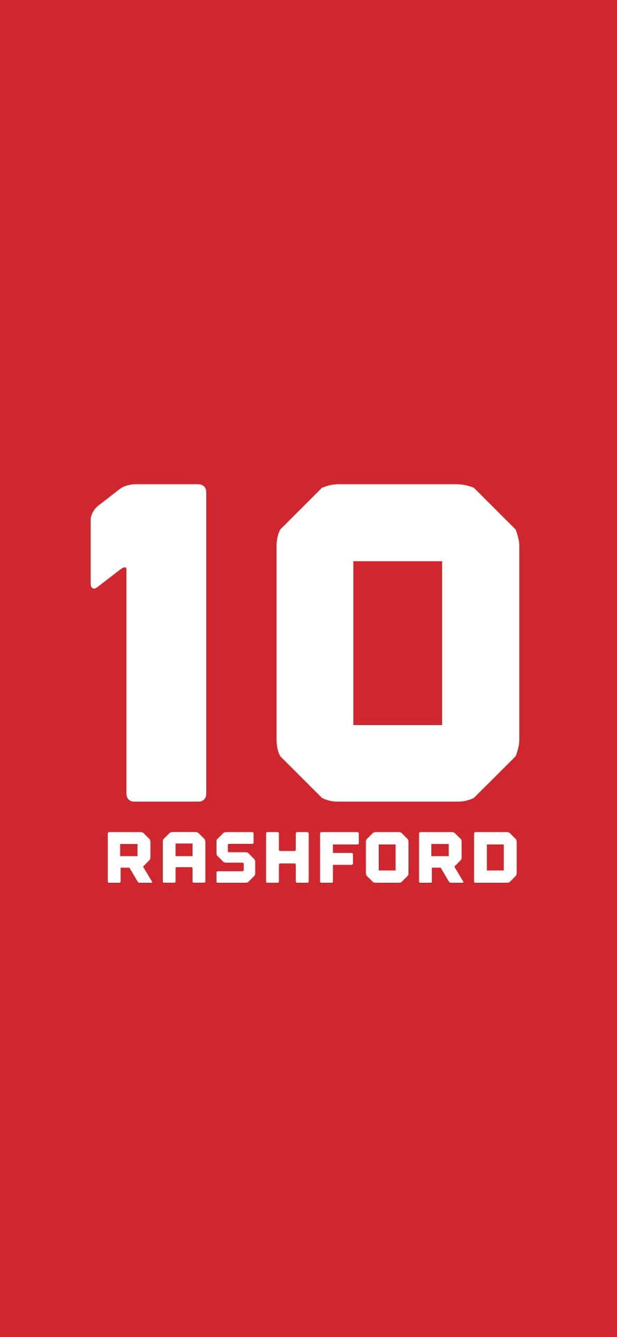 紅色背景上有白色數字10和名字Rashford。